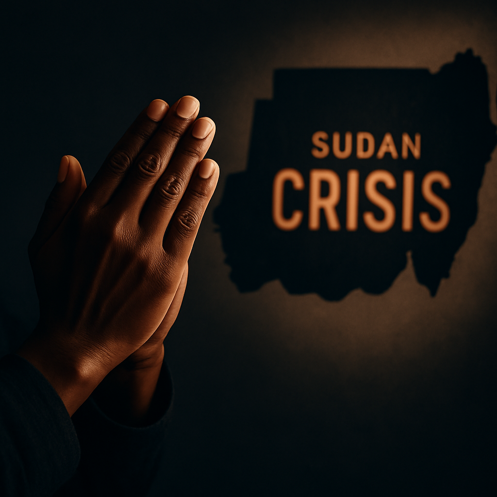 Editorial hero illustration that LITERALLY depicts the topic of an article titled "Sudan's Crisis: A Call for Reflect…