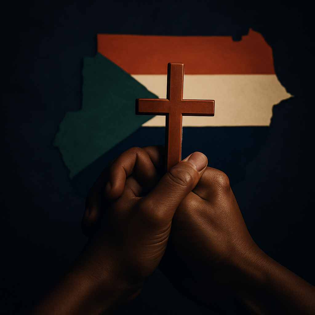 Editorial hero illustration that LITERALLY depicts the topic of an article titled "Sudan's Crisis: A Call for Reflect…